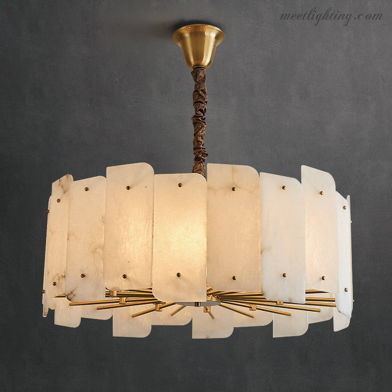 Alabaster Lorry Round Chandelier 20" 31"-MEET LIGHTING