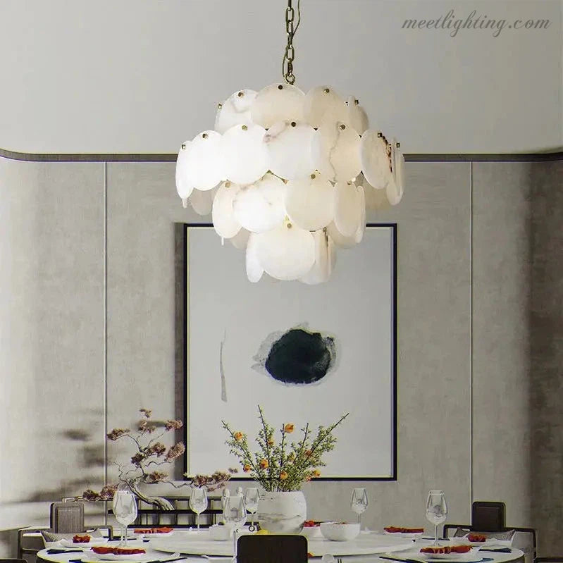 Alabaster Magnolia Multi-Tiered Round Chandelier-MEET LIGHTING