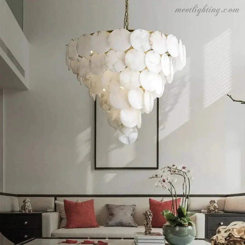 Alabaster Magnolia Multi-Tiered Round Chandelier-MEET LIGHTING