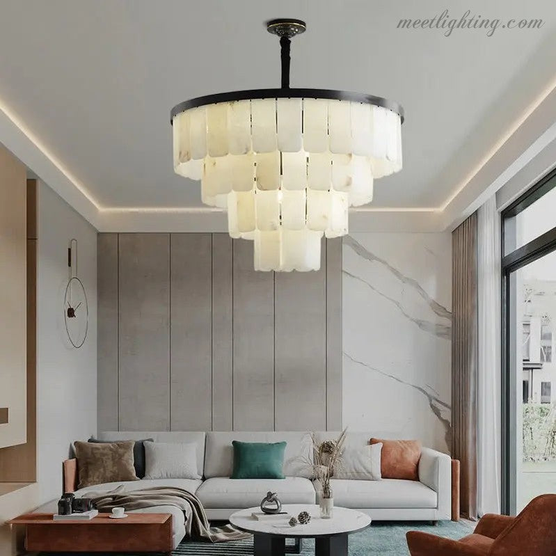 Alabaster Modern Multi-Tiered Round Chandelier-MEET LIGHTING