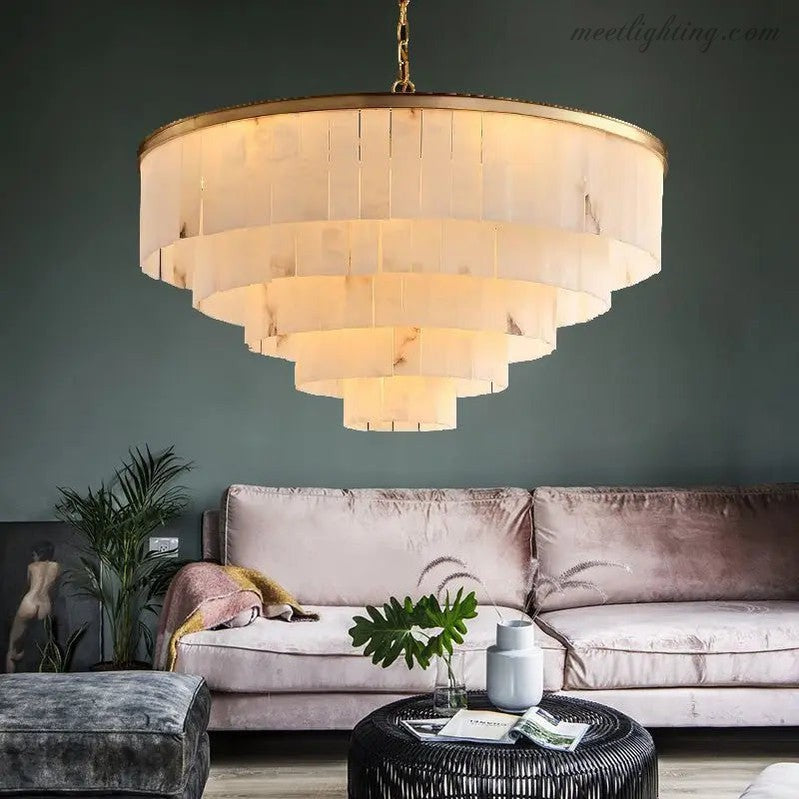 Alabaster Multi-Tiered Round Chandelier Lighting-MEET LIGHTING