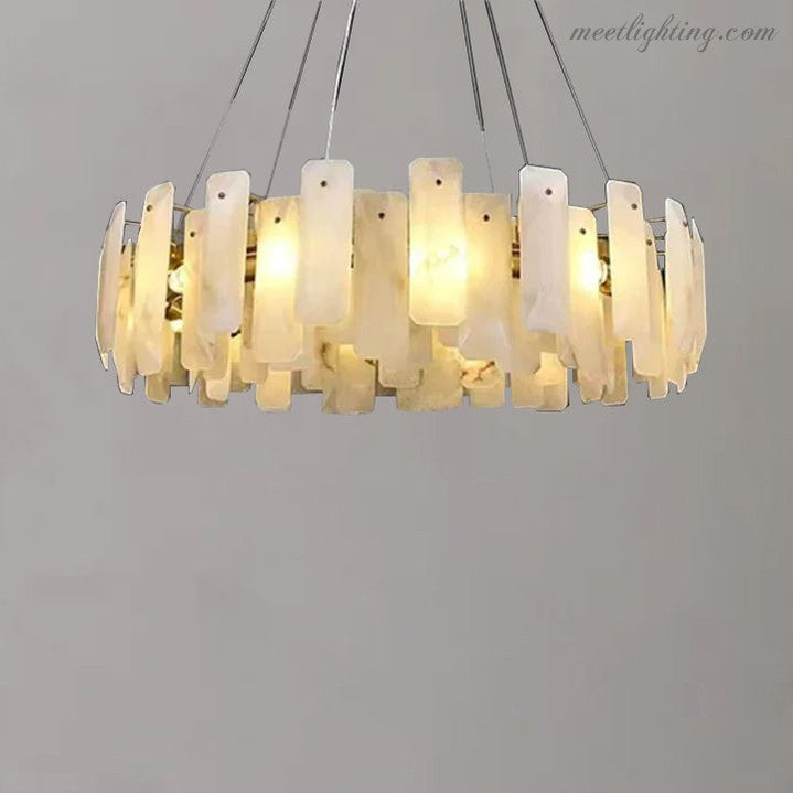 Alabaster Square Sheet Round Chandelier-MEET LIGHTING