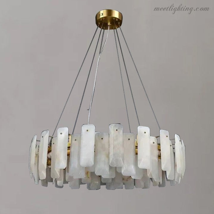 Alabaster Square Sheet Round Chandelier-MEET LIGHTING