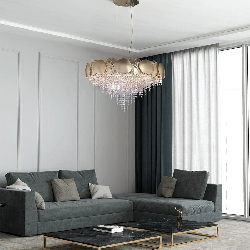 Amadeo Round Brass Crystal Chandelier-MEET LIGHTING