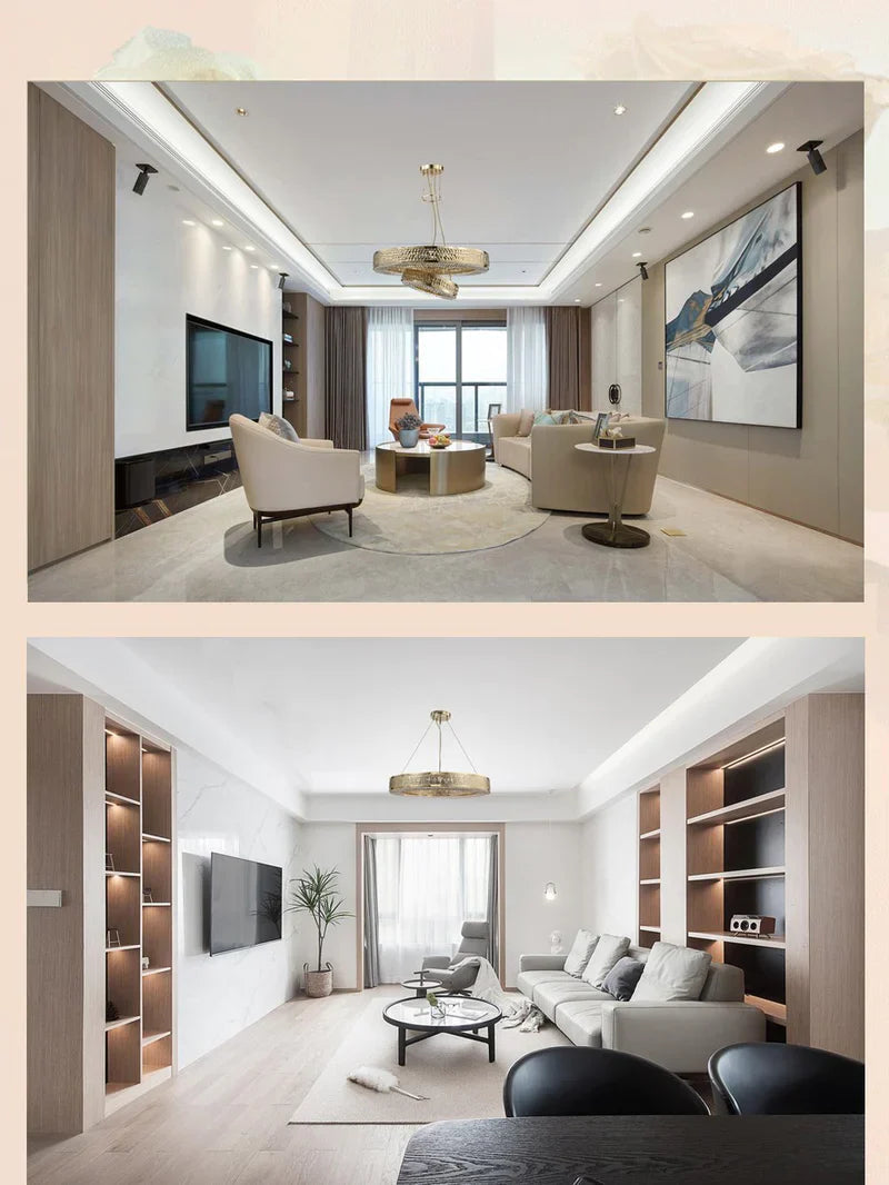 Ambrosi Round Brass Crystal Ring Chandelier-MEET LIGHTING