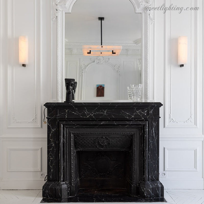 Amelia Square Alabaster Living Room Chandelier-MEET LIGHTING