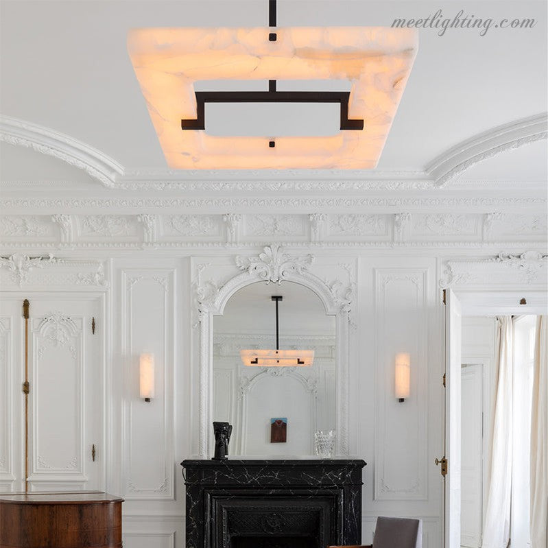 Amelia Square Alabaster Living Room Chandelier-MEET LIGHTING