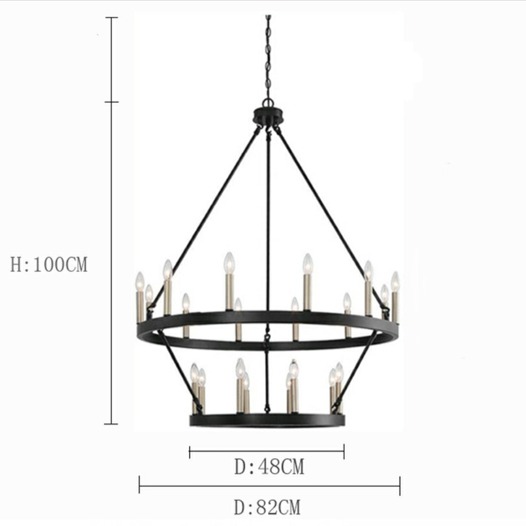 Black/ Brass Dust Wagon Wheel Chandelier Candle Style Farmhouse Vintage Ceiling Light For Living Room-MEET LIGHTING