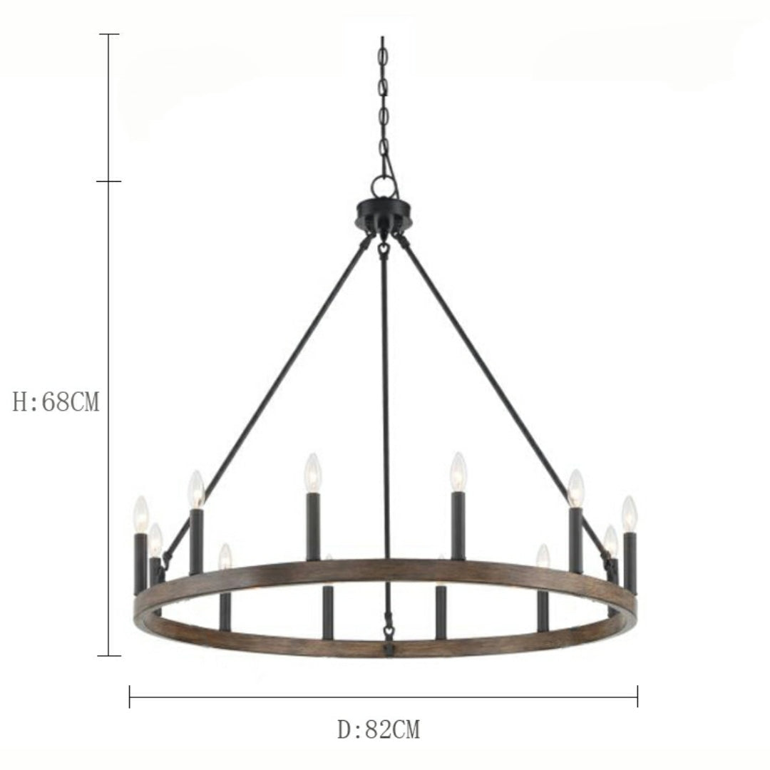 Black/ Brass Dust Wagon Wheel Chandelier Candle Style Farmhouse Vintage Ceiling Light For Living Room-MEET LIGHTING