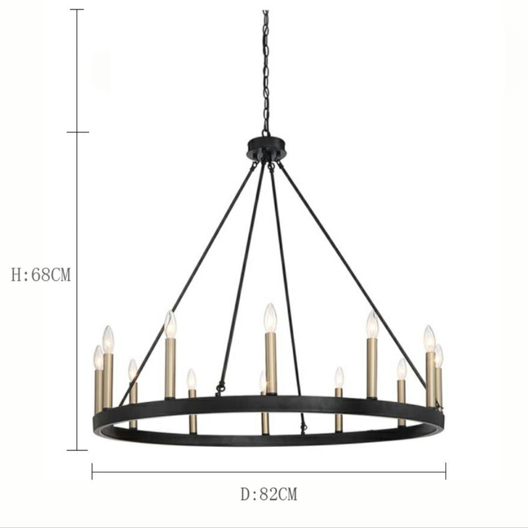 Black/ Brass Dust Wagon Wheel Chandelier Candle Style Farmhouse Vintage Ceiling Light For Living Room-MEET LIGHTING