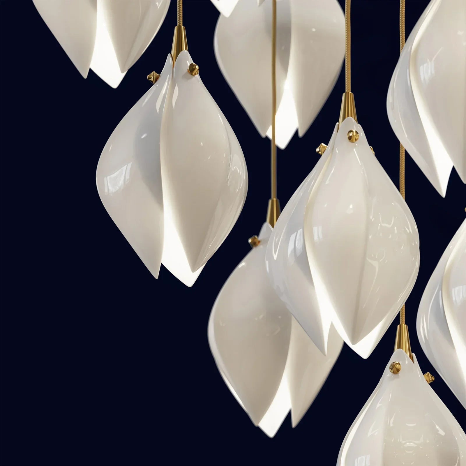Nordic Magnolia Flower Ceramics Chandelier with Rectangular Canopy-MEET LIGHTING