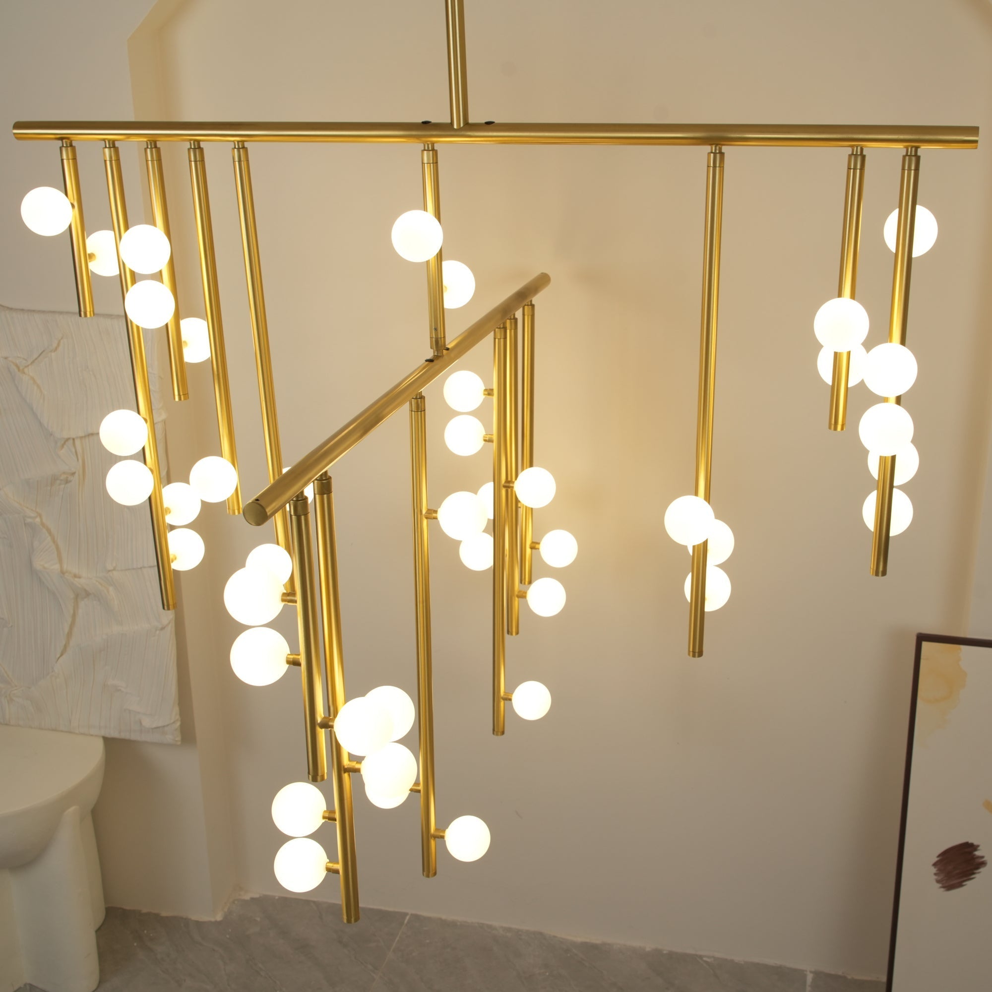 Brass Glass Drop Chandelier-MEET LIGHTING