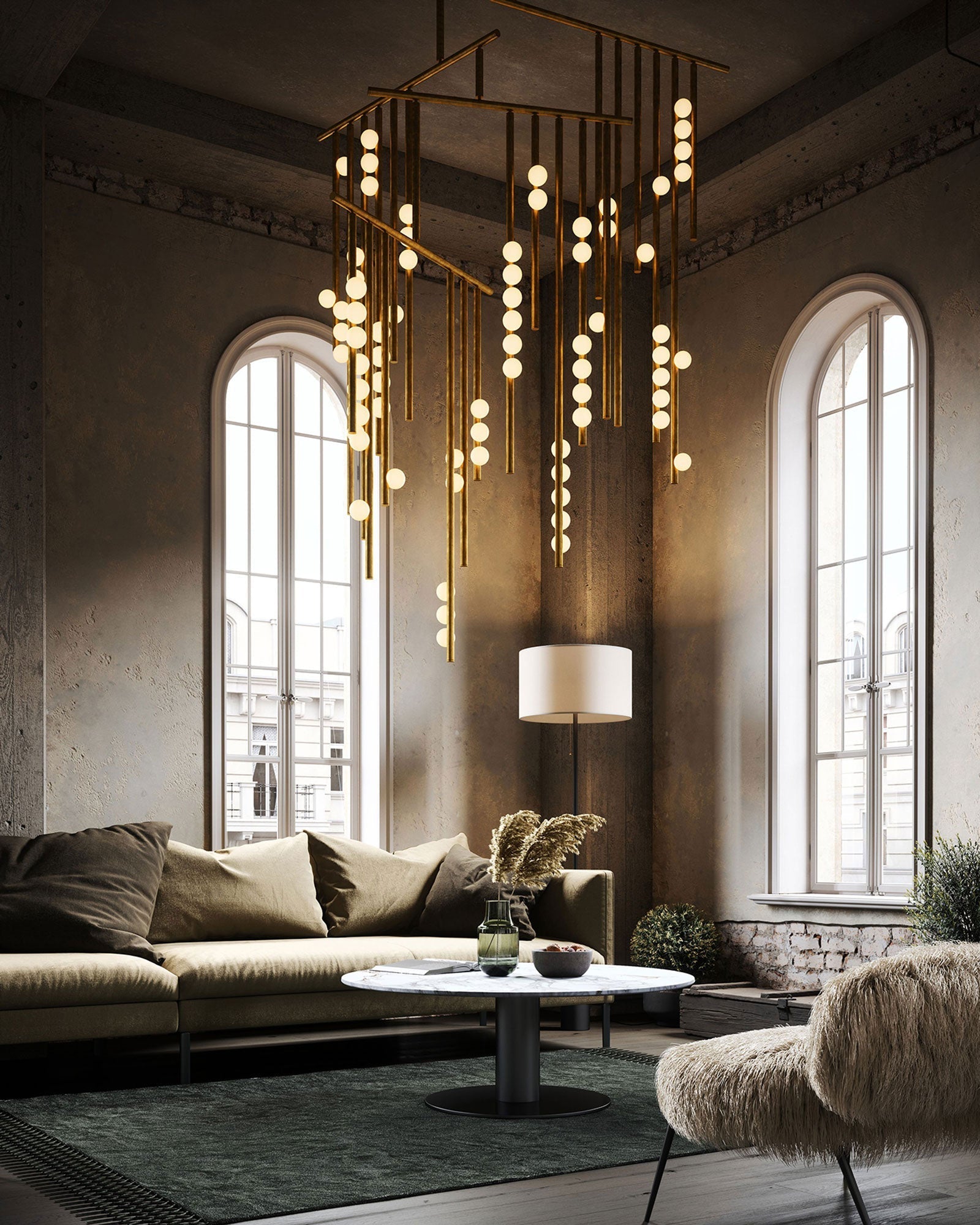 Brass Glass Drop Chandelier-MEET LIGHTING
