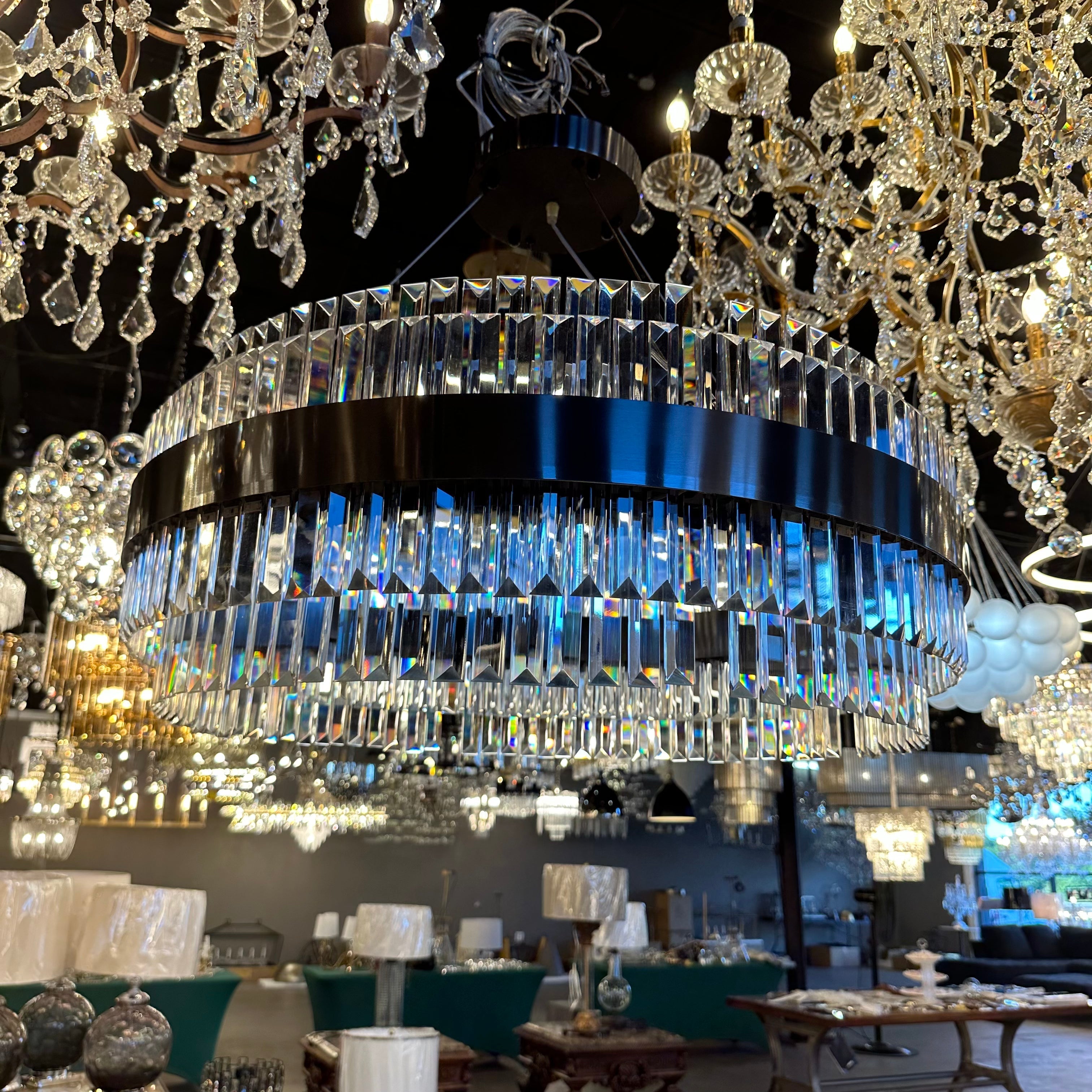 Cebal Odeon Round Crystal Fringe Chandelier-MEET LIGHTING