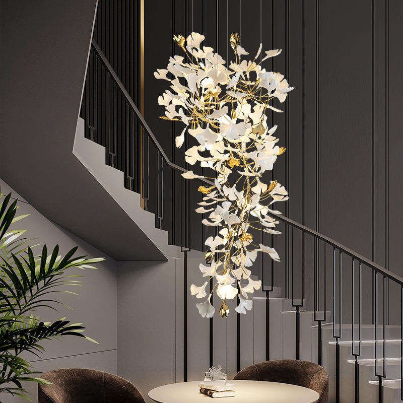 Ceramic Ginkgo Cascading A Branch Chandelier-MEET LIGHTING