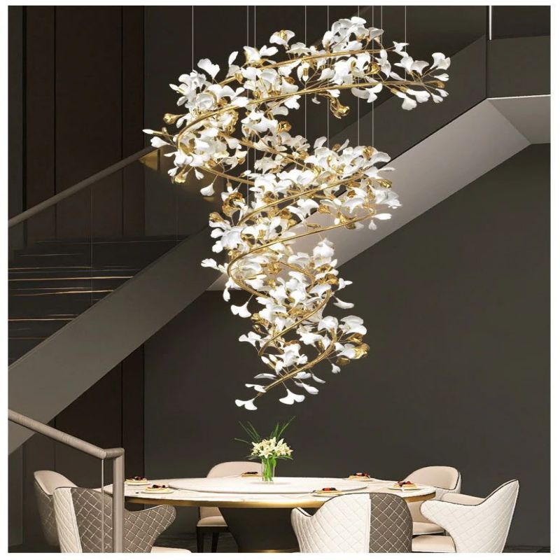 Ceramic Ginkgo Cascading B (Spiral) Branch Chandelier-MEET LIGHTING