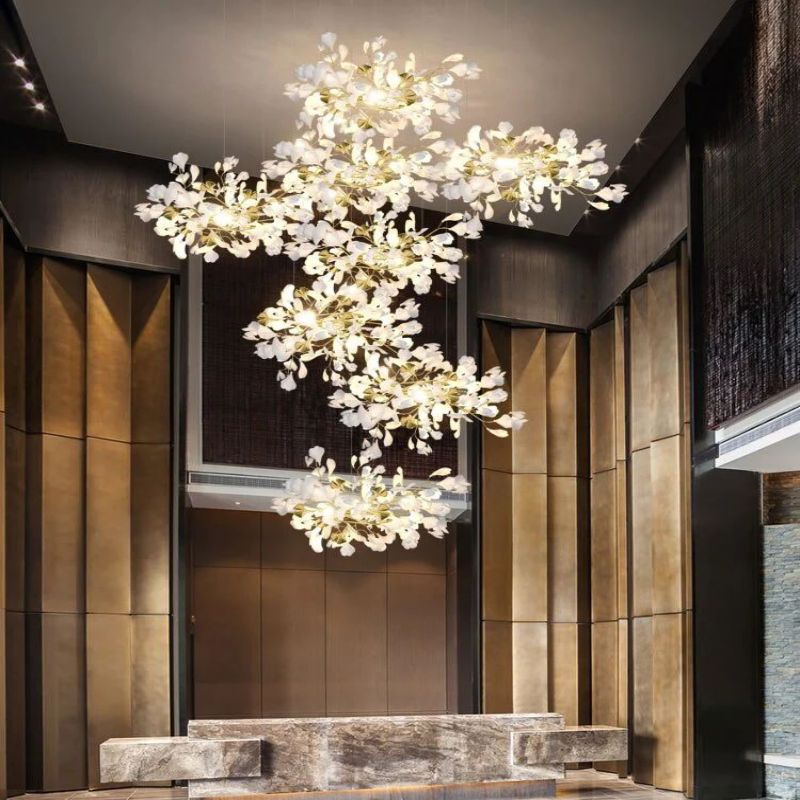 Ceramic Ginkgo Cascading C (Alternating) Branch Chandelier-MEET LIGHTING