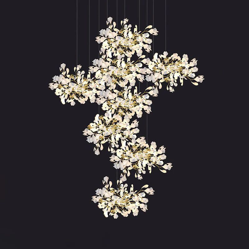 Ceramic Ginkgo Cascading C (Alternating) Branch Chandelier-MEET LIGHTING