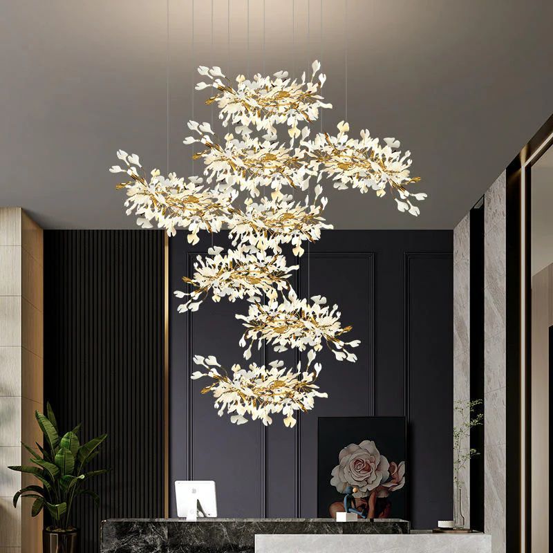 Ceramic Ginkgo Cascading C (Alternating) Branch Chandelier-MEET LIGHTING