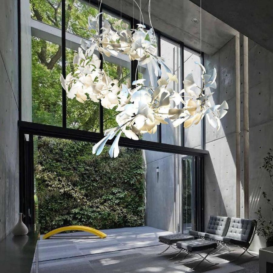Ceramic Ginkgo Leaf Linear Extended Chandelier-MEET LIGHTING