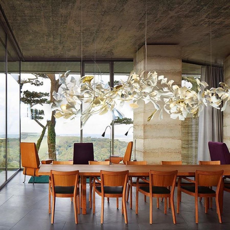 Ceramic Ginkgo Leaf Linear Extended Chandelier-MEET LIGHTING