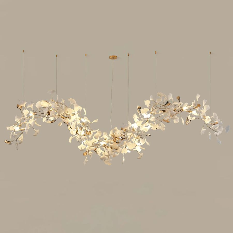 Ceramic Ginkgo Leaf Linear Extended Chandelier-MEET LIGHTING
