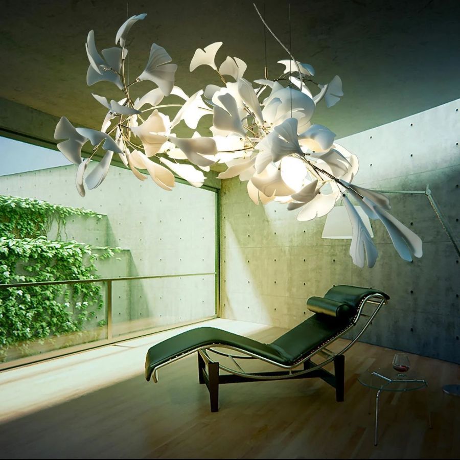 Ceramic Ginkgo Leaf Linear Extended Chandelier-MEET LIGHTING