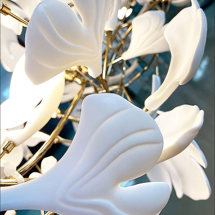 Ceramic Ginkgo Leaf Linear Extended Chandelier-MEET LIGHTING