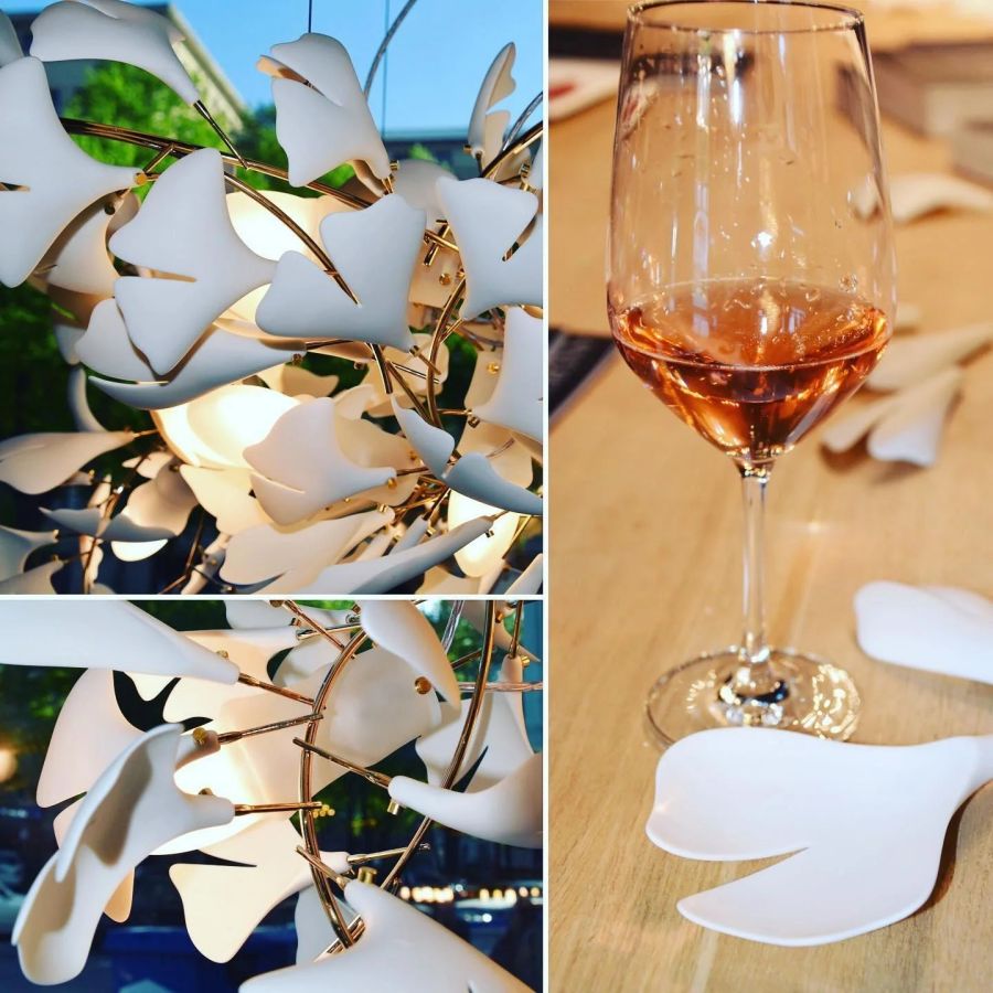 Ceramic Ginkgo Leaf Linear Extended Chandelier-MEET LIGHTING