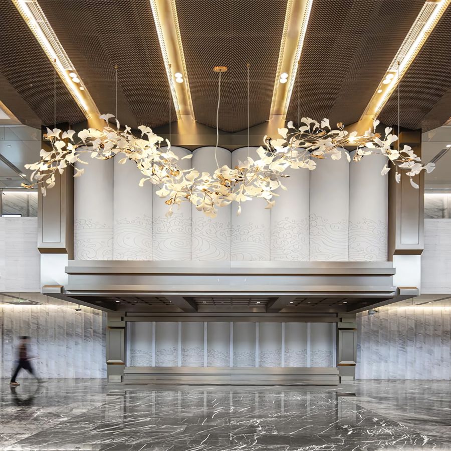 Ceramic Ginkgo Leaf Linear Extended Chandelier-MEET LIGHTING