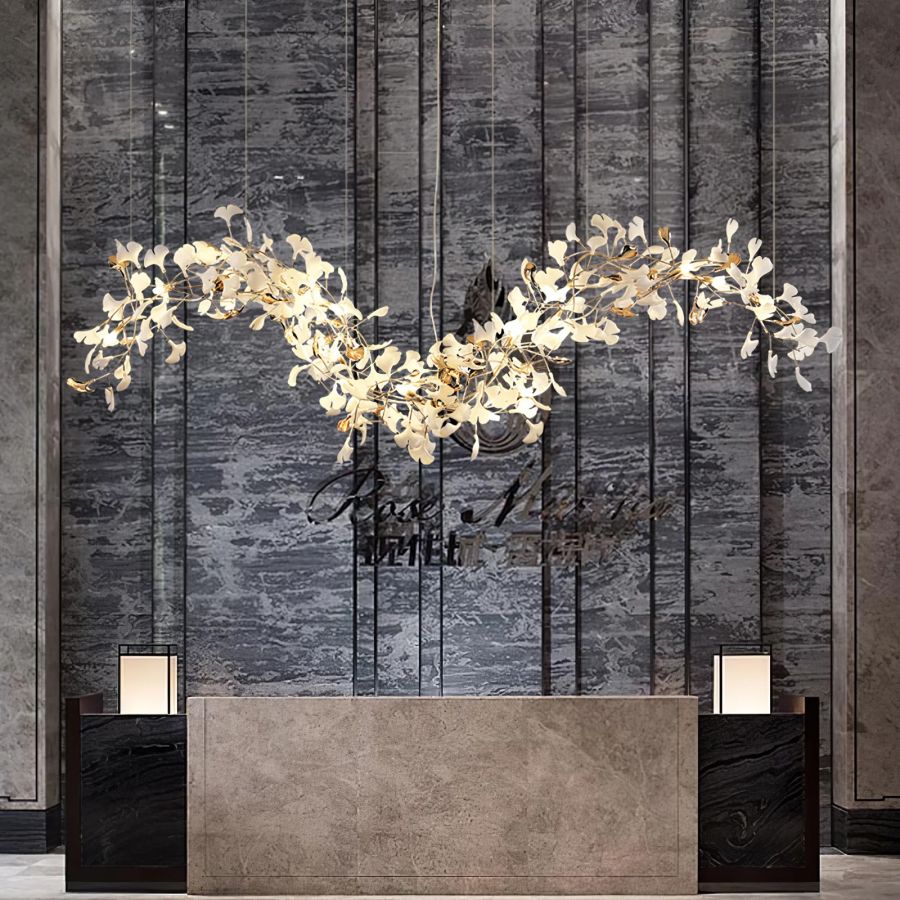 Ceramic Ginkgo Leaf Linear Extended Chandelier-MEET LIGHTING