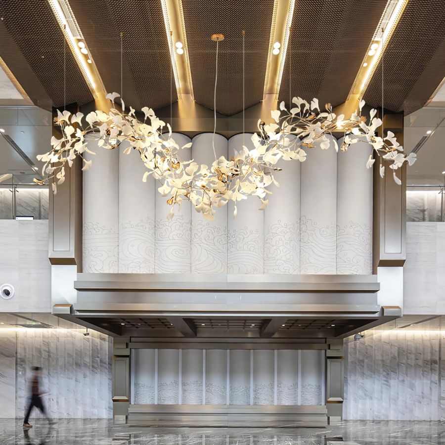 Ceramic Ginkgo Leaf Linear Extended Chandelier-MEET LIGHTING