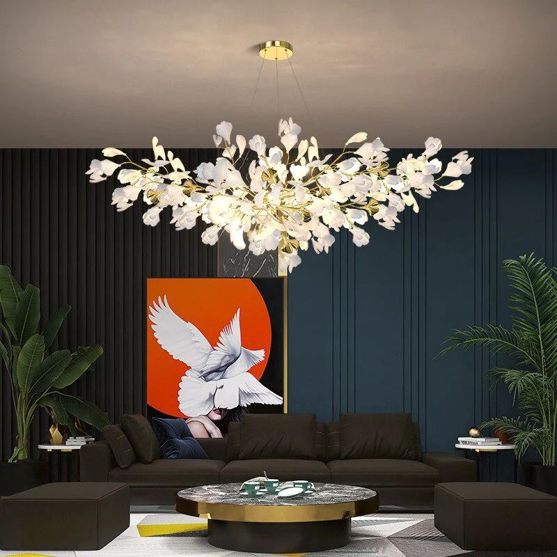 Ceramic Ginkgo Linear Branch Chandelier-MEET LIGHTING