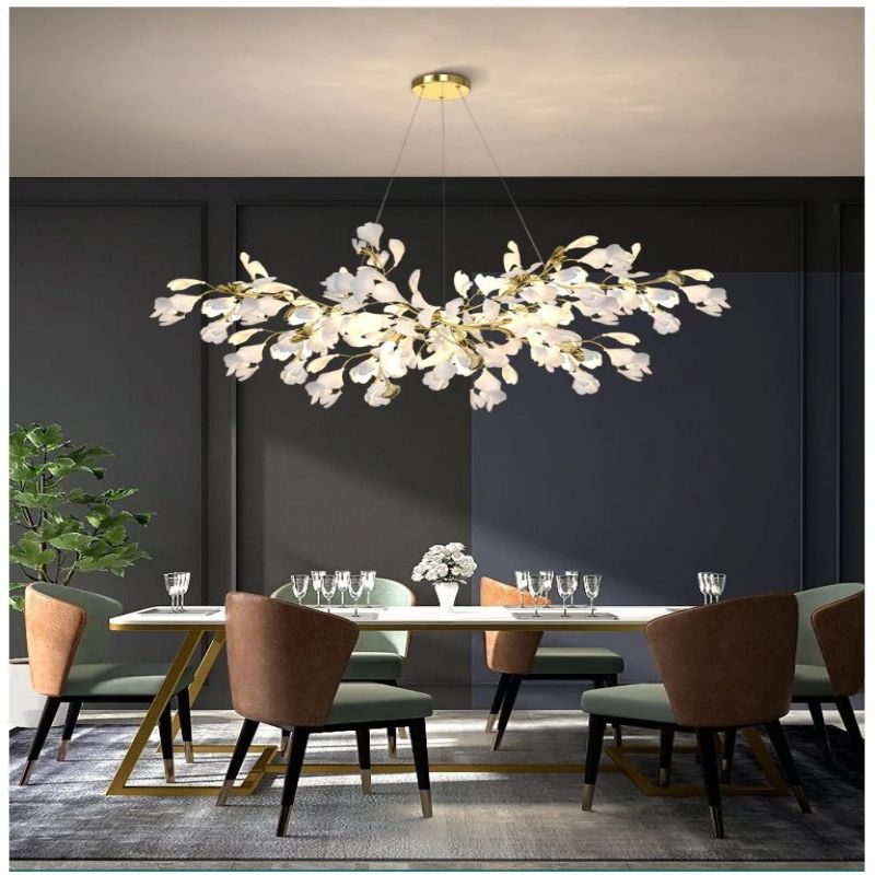 Ceramic Ginkgo Linear Branch Chandelier-MEET LIGHTING