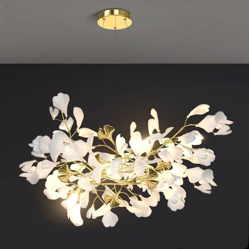 Ceramic Ginkgo Linear Branch Chandelier-MEET LIGHTING