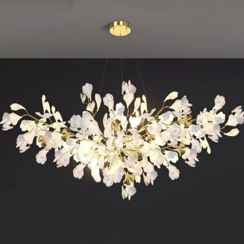 Ceramic Ginkgo Linear Branch Chandelier-MEET LIGHTING