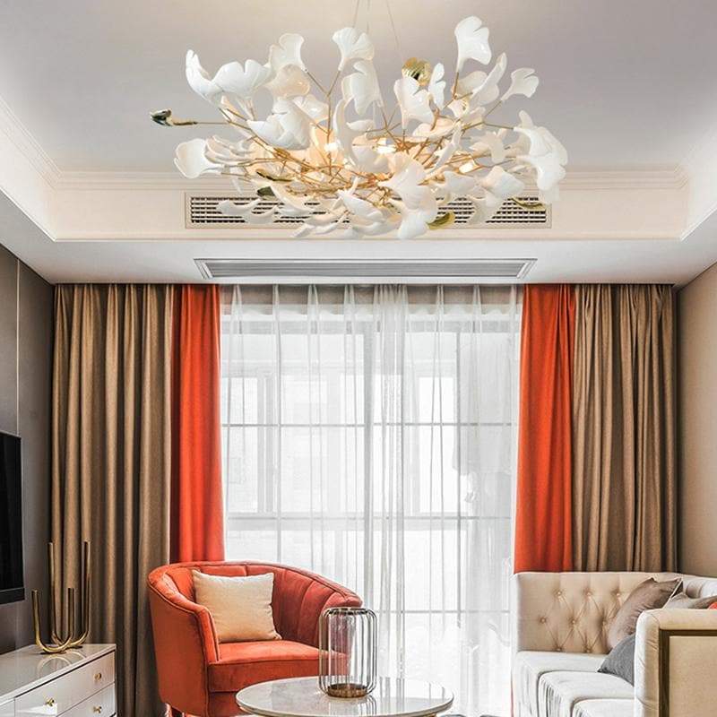 Ceramic Ginkgo Petal Branches-Shaped Chandelier(Round)-MEET LIGHTING