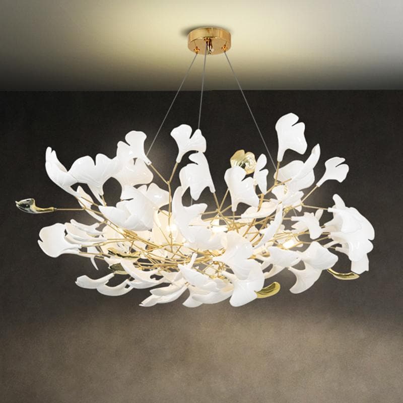 Ceramic Ginkgo Petal Branches-Shaped Chandelier(Round)-MEET LIGHTING