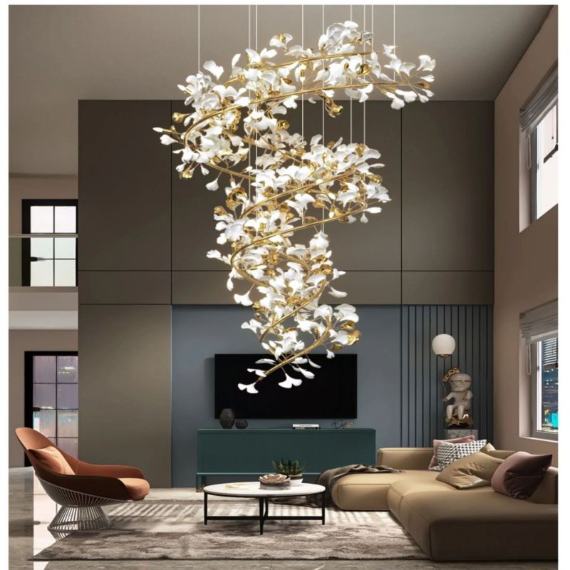 Ceramic Ginkgo Spiral Linear Chandelier-MEET LIGHTING