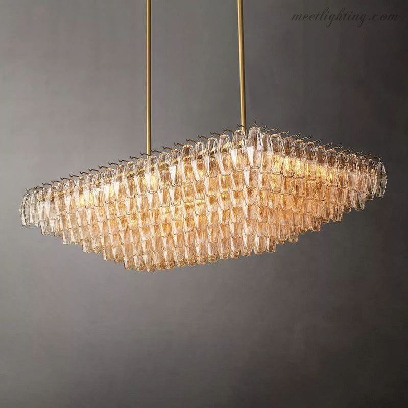 Chara Clear Glass Tiered Rectangular Chandelier 54"-MEET LIGHTING