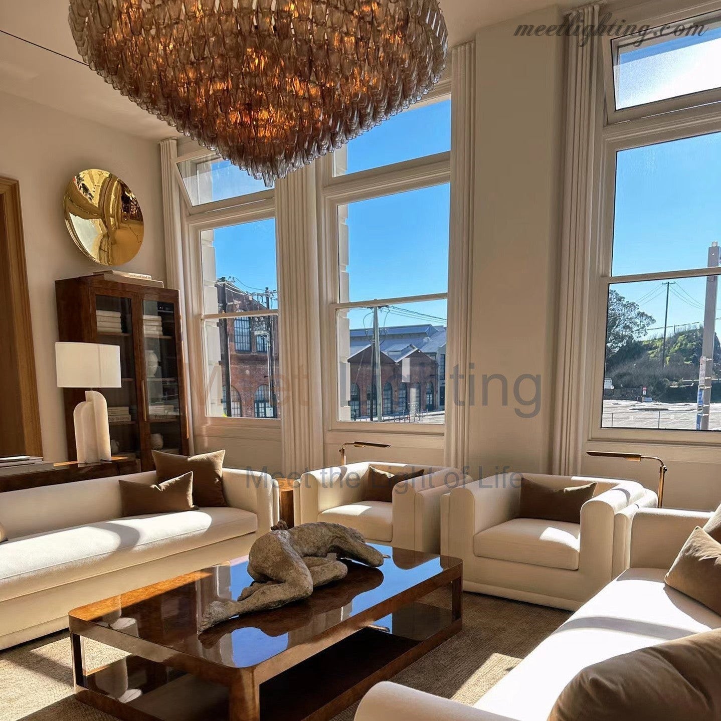 Chara Glass Round Chandelier 37"-MEET LIGHTING