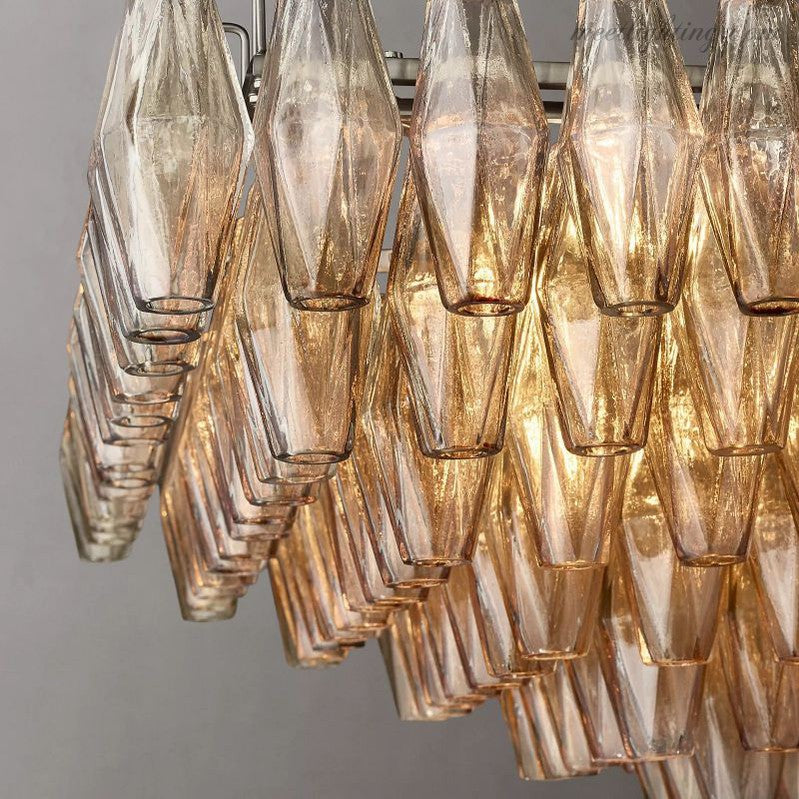 Chara Smoke Glass Tiered Rectangular Chandelier 54"-MEET LIGHTING