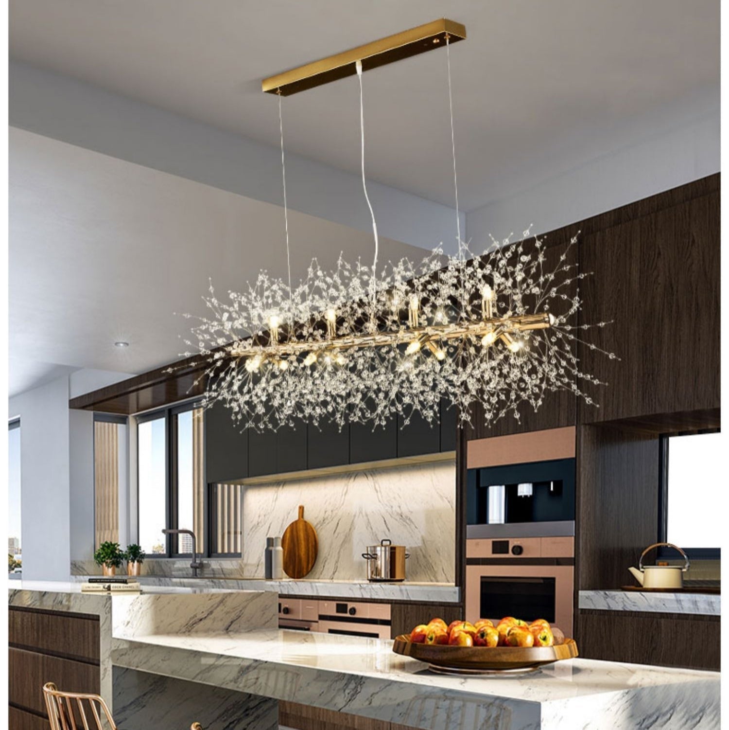 Dandelion Crystal Chandelier Light Firefly/ Glowworm Hanging Lamp Pendant For Rectangle Dining Room-MEET LIGHTING