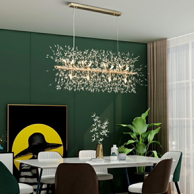 Dandelion Crystal Chandelier Light Firefly/ Glowworm Hanging Lamp Pendant For Rectangle Dining Room-MEET LIGHTING