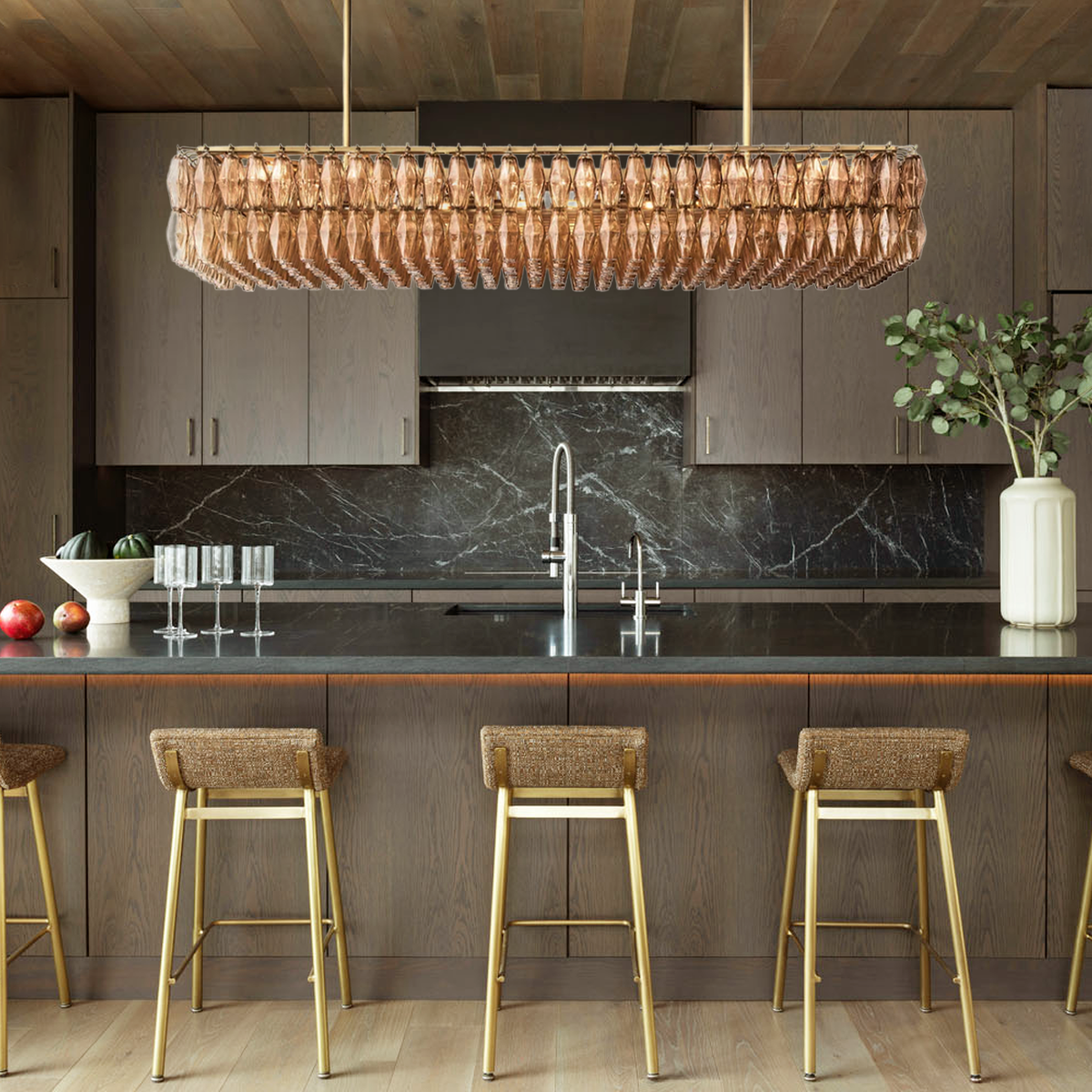 Chara Glass Rectangular Chandelier 74"W-MEET LIGHTING