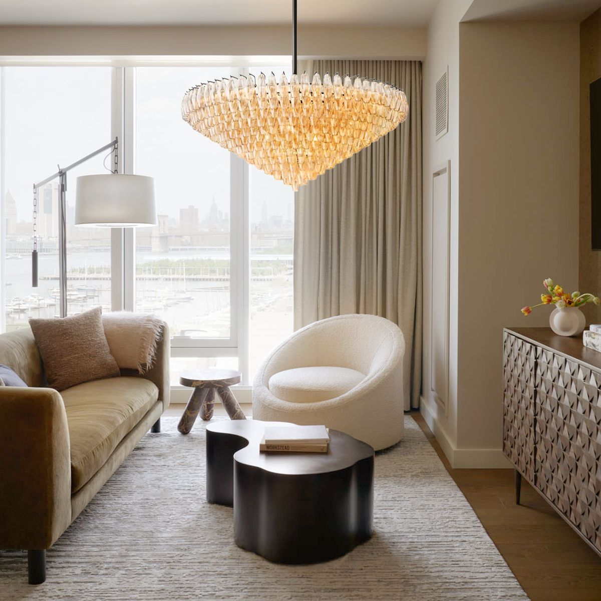 Chara Glass Tiered Round Chandelier 61"-MEET LIGHTING