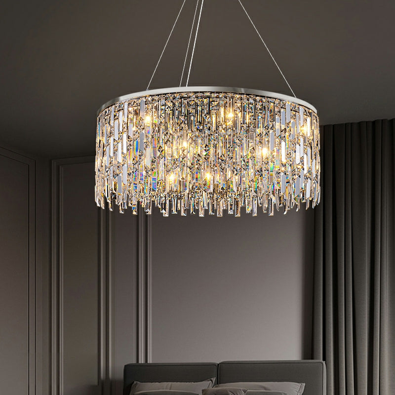 Chrome/ Silver Decorative Kitchen Island Lighting Crystal Rectangle Chandelier For Long Dining Table Round Pendant Light Fixture For Living Room-MEET LIGHTING
