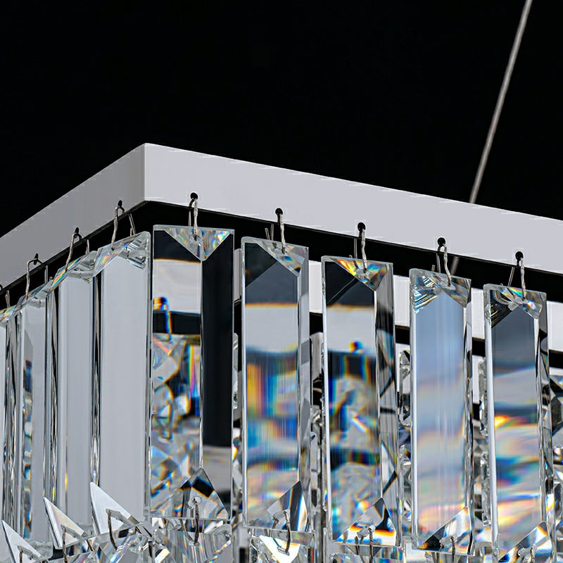 Chrome/ Silver Decorative Kitchen Island Lighting Crystal Rectangle Chandelier For Long Dining Table Round Pendant Light Fixture For Living Room-MEET LIGHTING