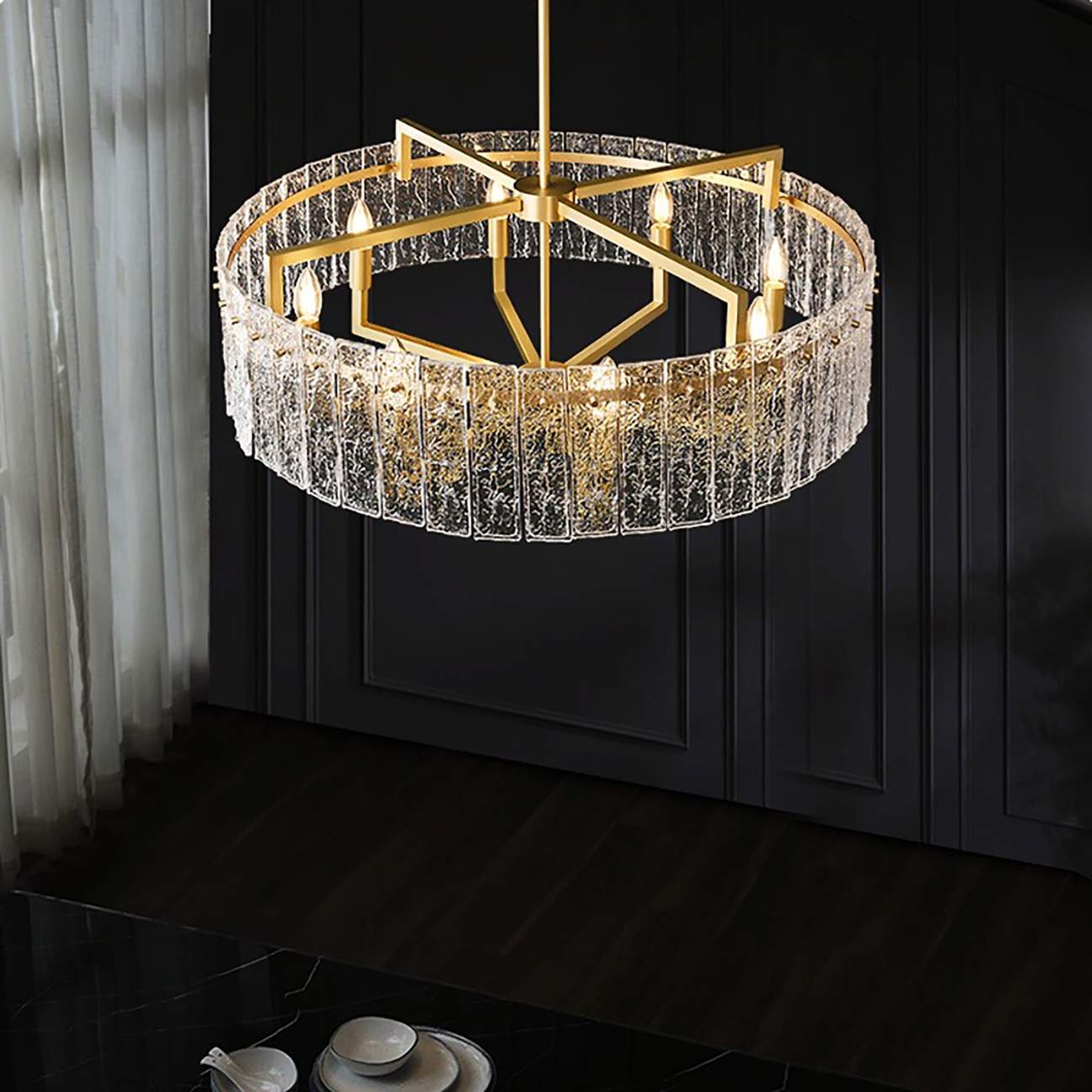 Classic Moire Crystal Round Chandelier-MEET LIGHTING