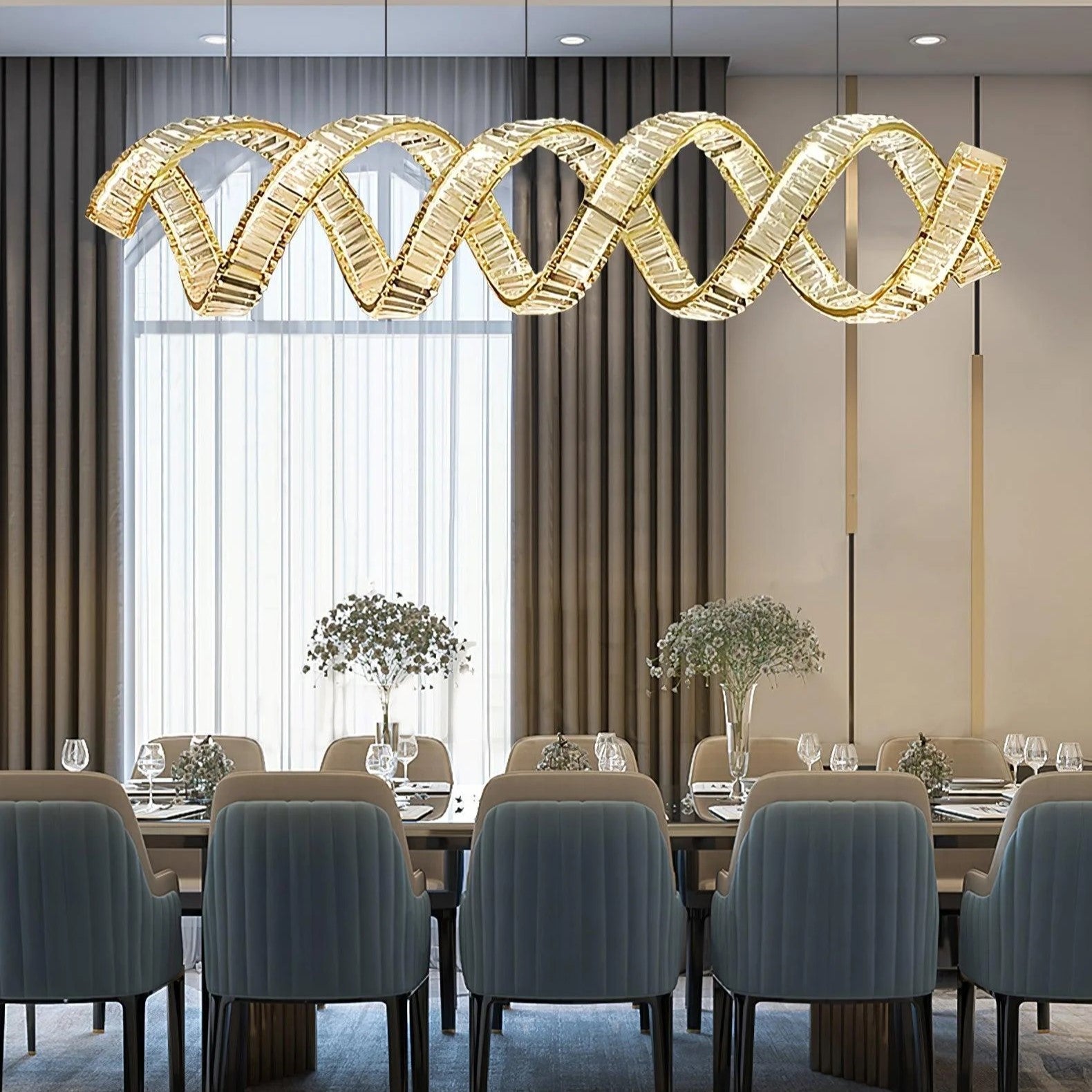 Luxury Linear Spiral Crystal Chandelier for Dining Room/Kitchen Island-MEET LIGHTING